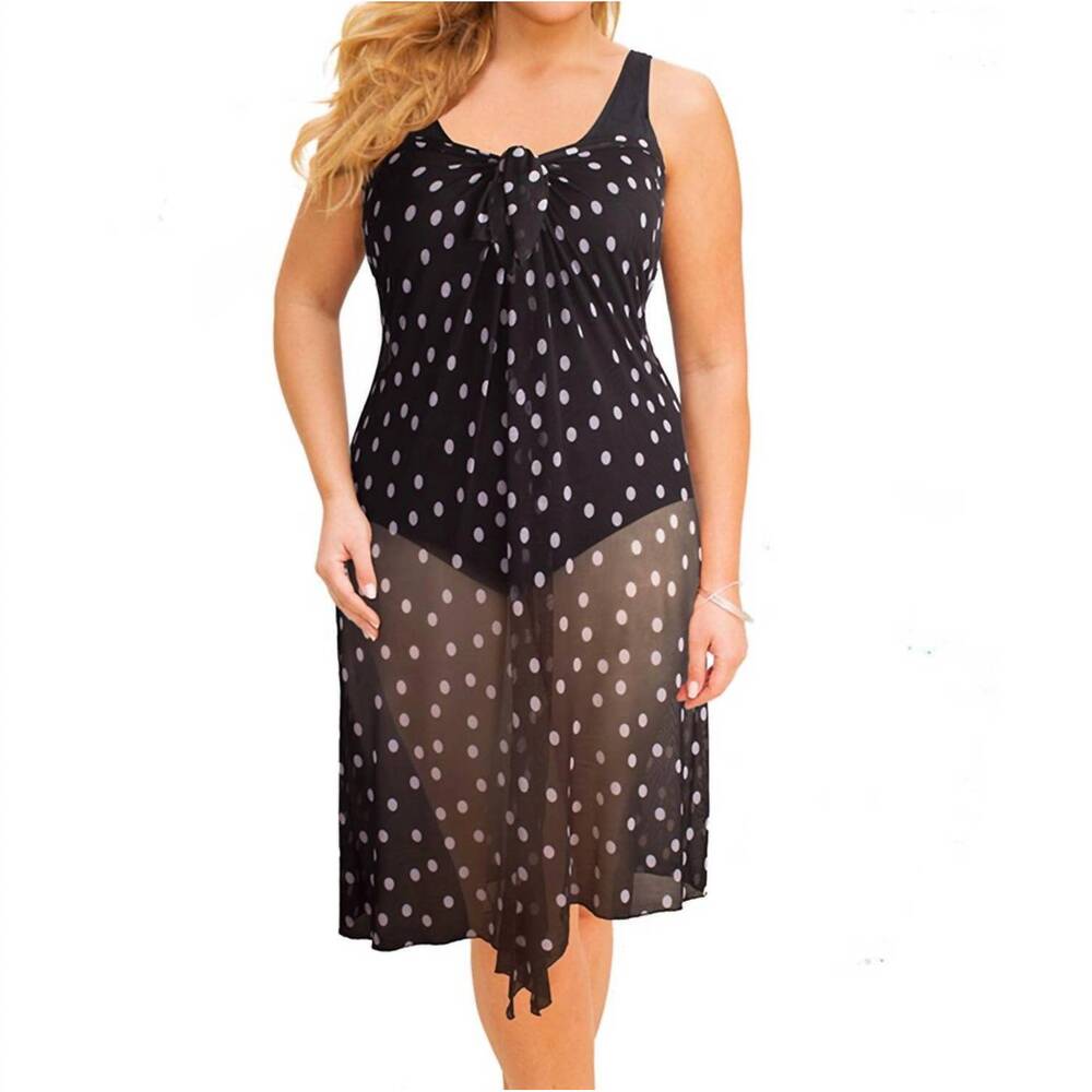 NEW ALWAYS FOR ME plus size long pareo swimsuit cover up in black and white dot